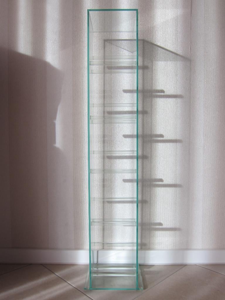 CD rek voor 70 CD's, 6 mm dik glas,  95 cm hoog, Huis en Inrichting, Ophalen, 25 tot 75 discs, Cd's, Glas