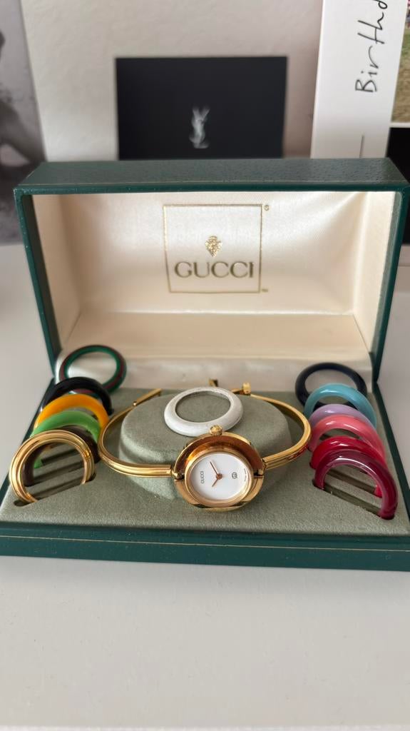 Vintage gucci bezel horloge, Ophalen of Verzenden, Zo goed als nieuw, Leer, Overige merken