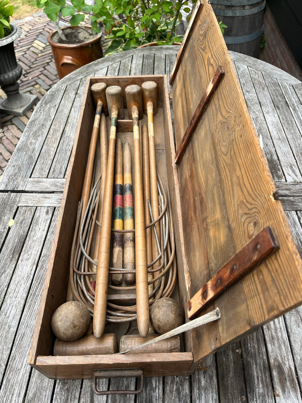 Vintage Croquet Set in Houten Kist - Compleet, Ophalen of Verzenden, Gebruikt
