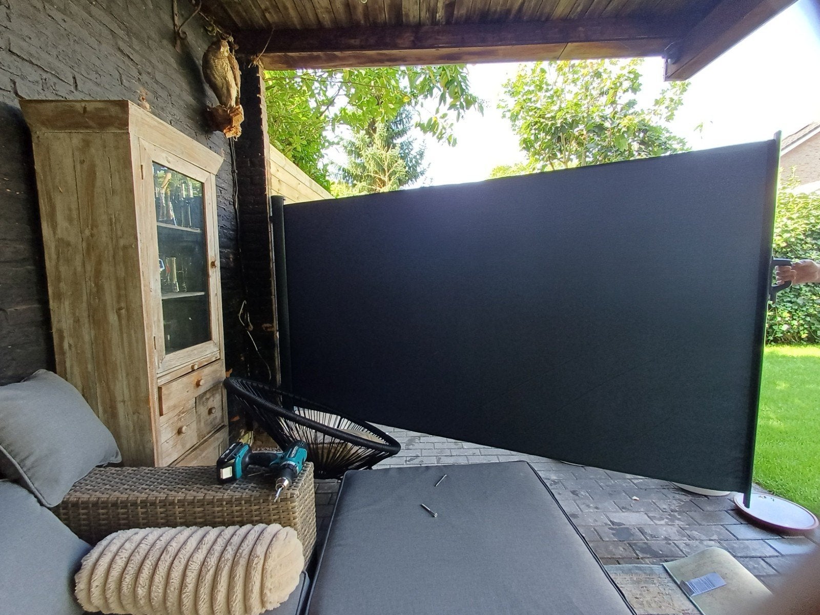 Uitschuifbaar zijscherm/windscherm voor terras of balkon, Ophalen, Gebruikt, Overige typen, 150 tot 300 cm