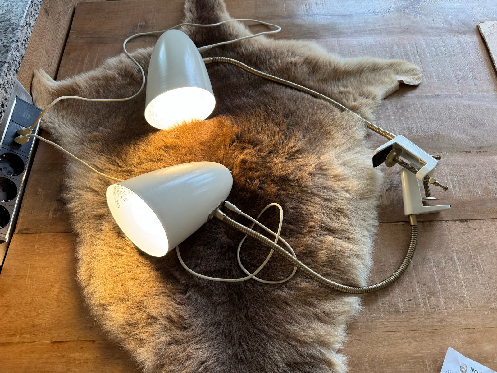 Set van 2 vintage klemlampen, crème wit, flexibele arm, Ophalen of Verzenden