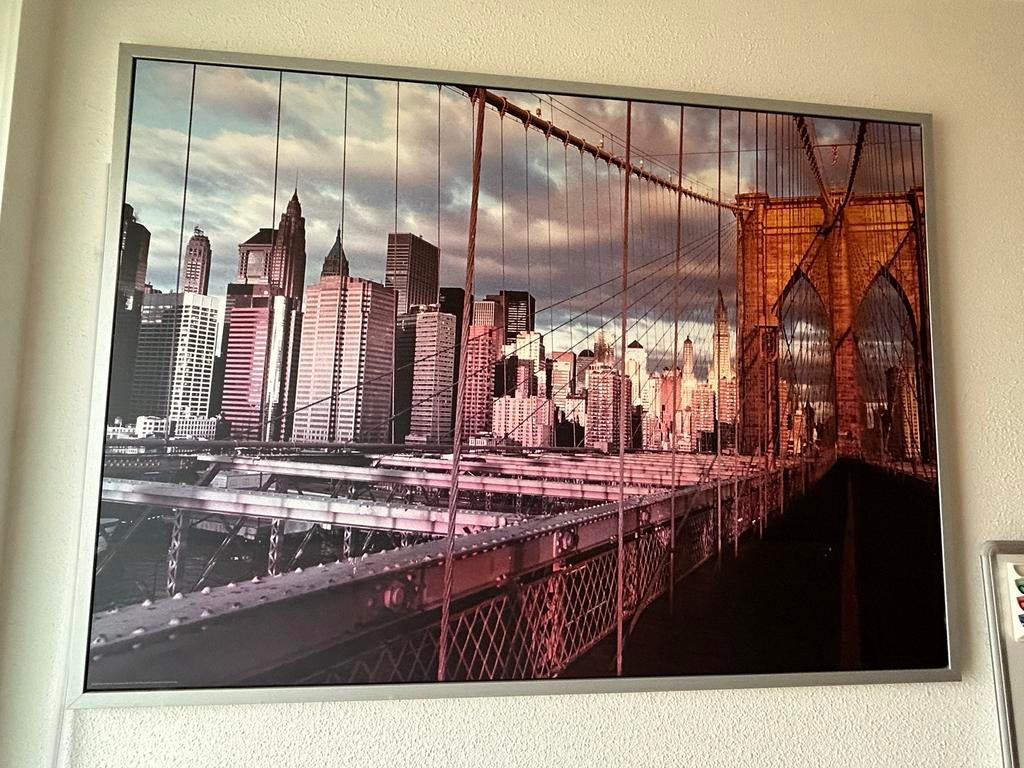 Groot Schilderij New York Skyline Brooklyn Bridge 140x100cm, Ophalen