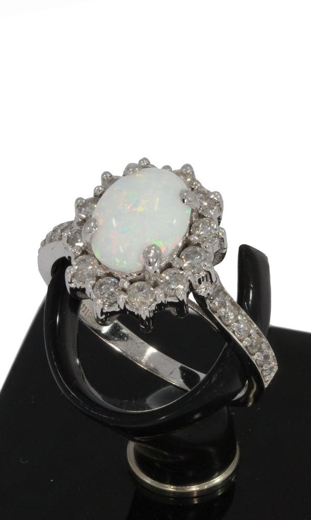 Opaal 26 diamanten exclusieve gouden dames ring briljant, Voordeelsieraden, Ophalen of Verzenden, Zo goed als nieuw, 17 tot 18