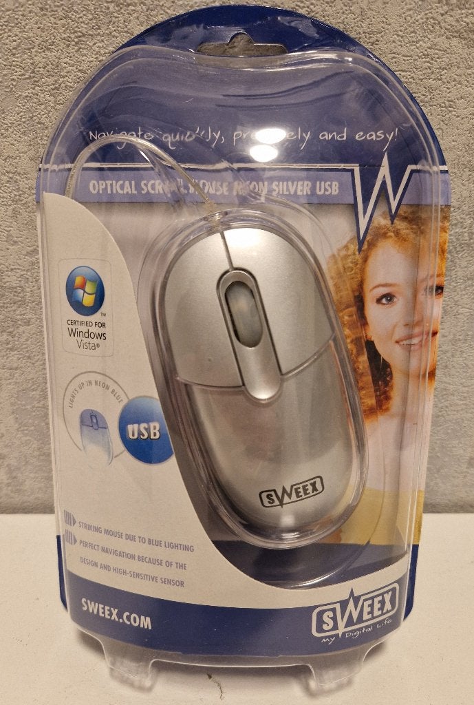 Sweex Optical Scroll Mouse Neon Silver USB Nieuw, Ophalen of Verzenden, Nieuw, Bedraad, Muis