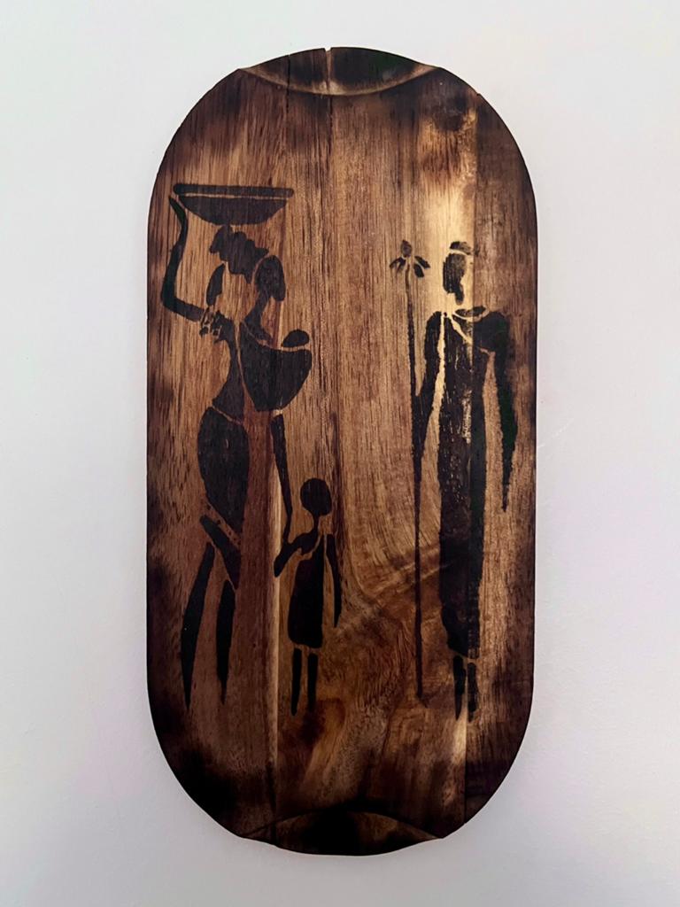 Handgemaakte Pyrografie Kunst – Afrikaanse Figuren op Hout, Ophalen of Verzenden
