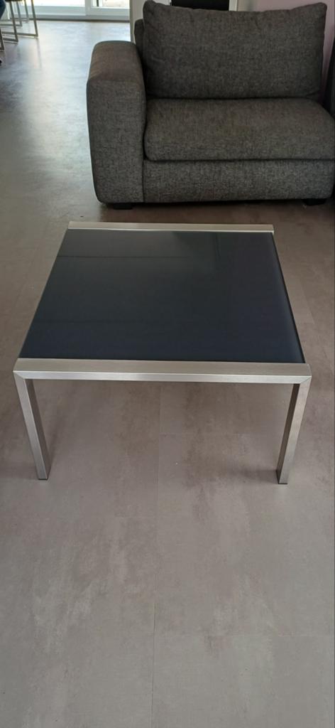 Salontafel en bijzettafel set - Metaal en glas, Huis en Inrichting, Tafels | Salontafels, Gebruikt, 50 tot 100 cm, Modern, Industrieel