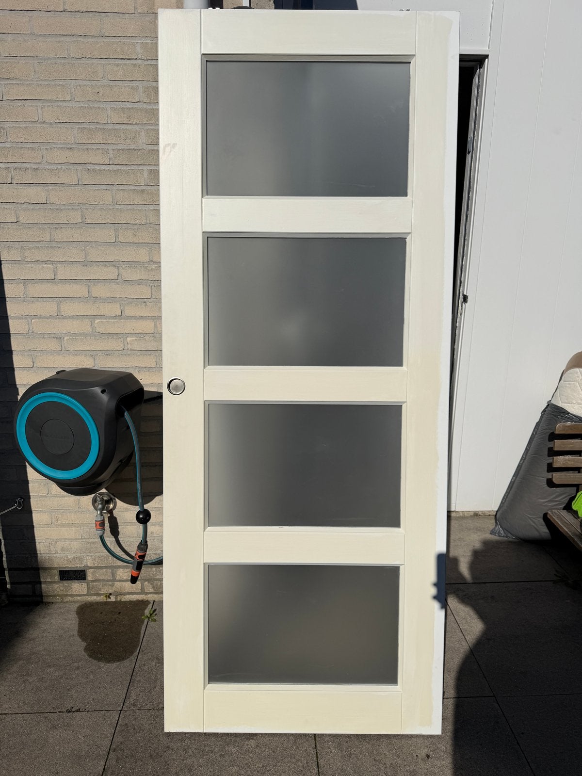 Witte schuifdeur met glaspanelen, Ophalen, 80 tot 100 cm, Binnendeur, Zo goed als nieuw