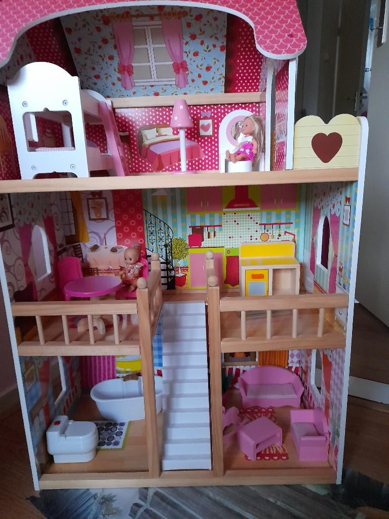 Groot poppenhuis incl. meubeltje en poppetjes, Ophalen of Verzenden, Zo goed als nieuw, Poppenhuis