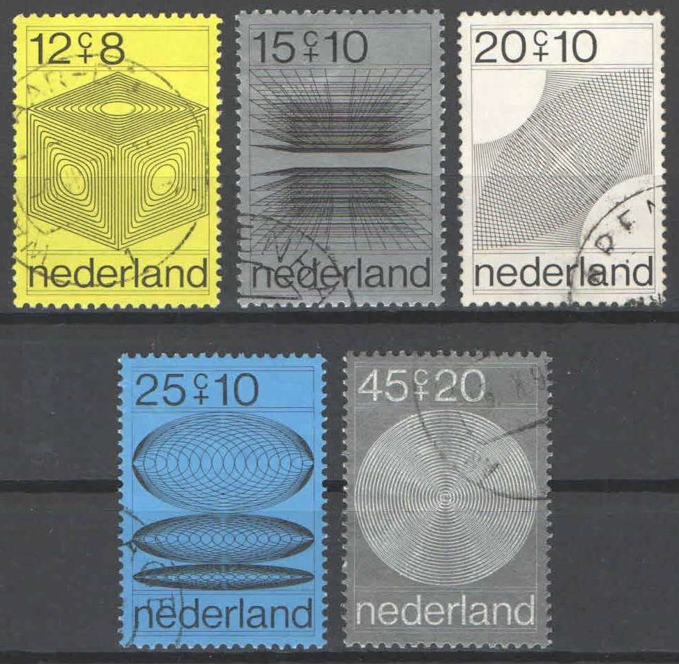 Nederland NVPH nr 965/9 gestempeld Computerontwerpen 1970, Ophalen of Verzenden, Na 1940, Gestempeld