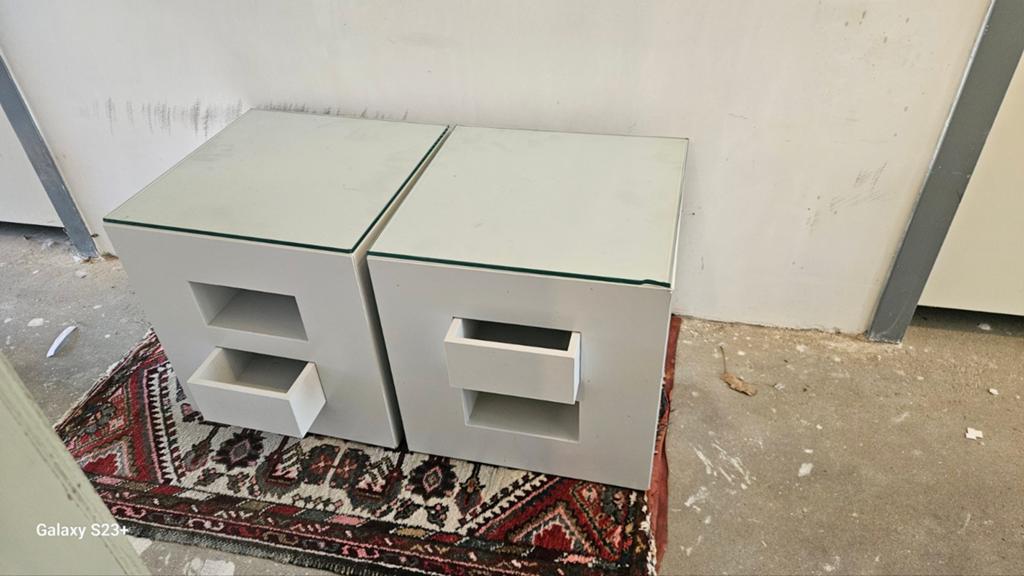 Montis Inter Art Collectie Nachtkastjes/salontaf (set van 2), Gebruikt, Minder dan 45 cm, Ophalen of Verzenden, Glas