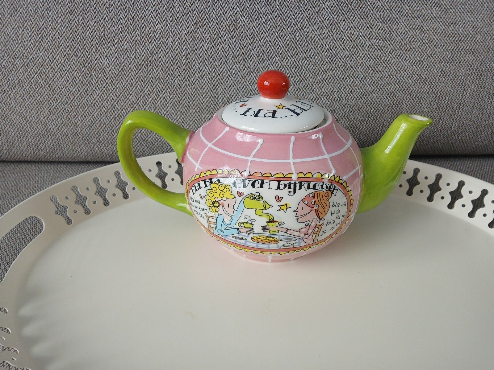 Grote theepot "Bla bla" Blond Amsterdam, Ophalen of Verzenden, Zo goed als nieuw, Aardewerk, Overige typen