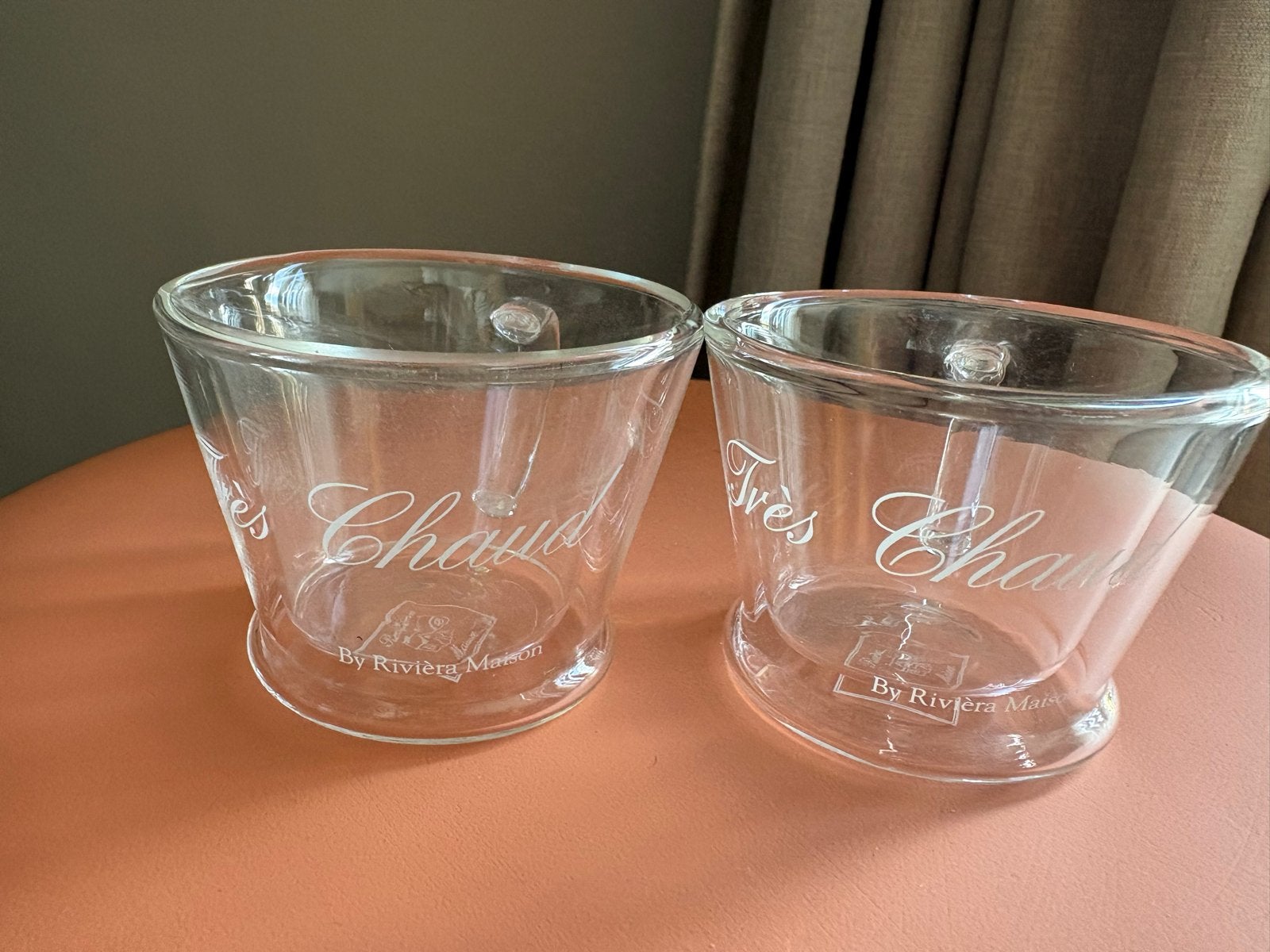 Riviera Maison 'Très Chaud' glazen koffie kopjes, Ophalen, Zo goed als nieuw, Glas, Riviera Maison