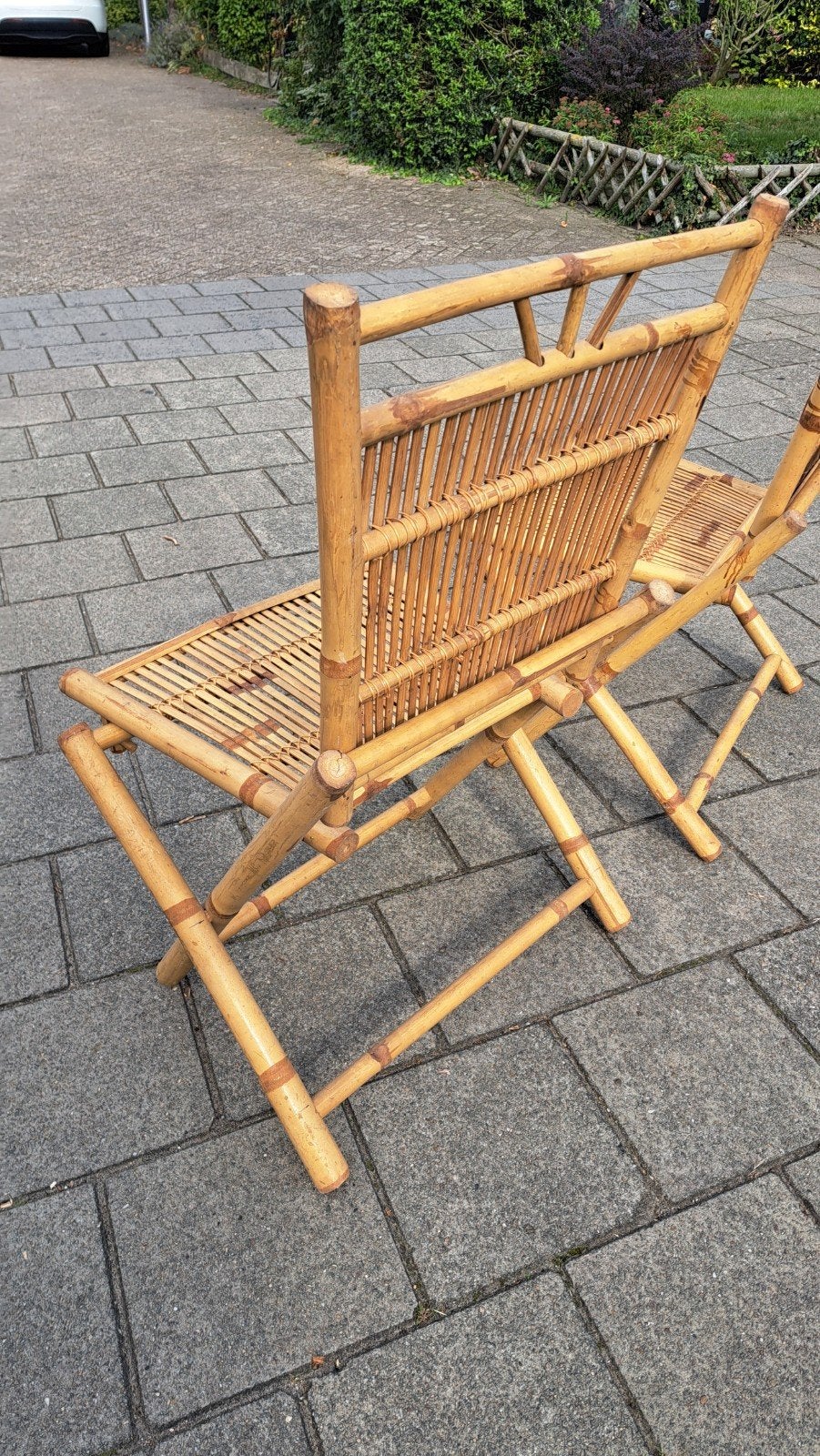 2 Bamboe stoelen, Tuin en Terras, Ophalen, Gebruikt, Hout, Inklapbaar