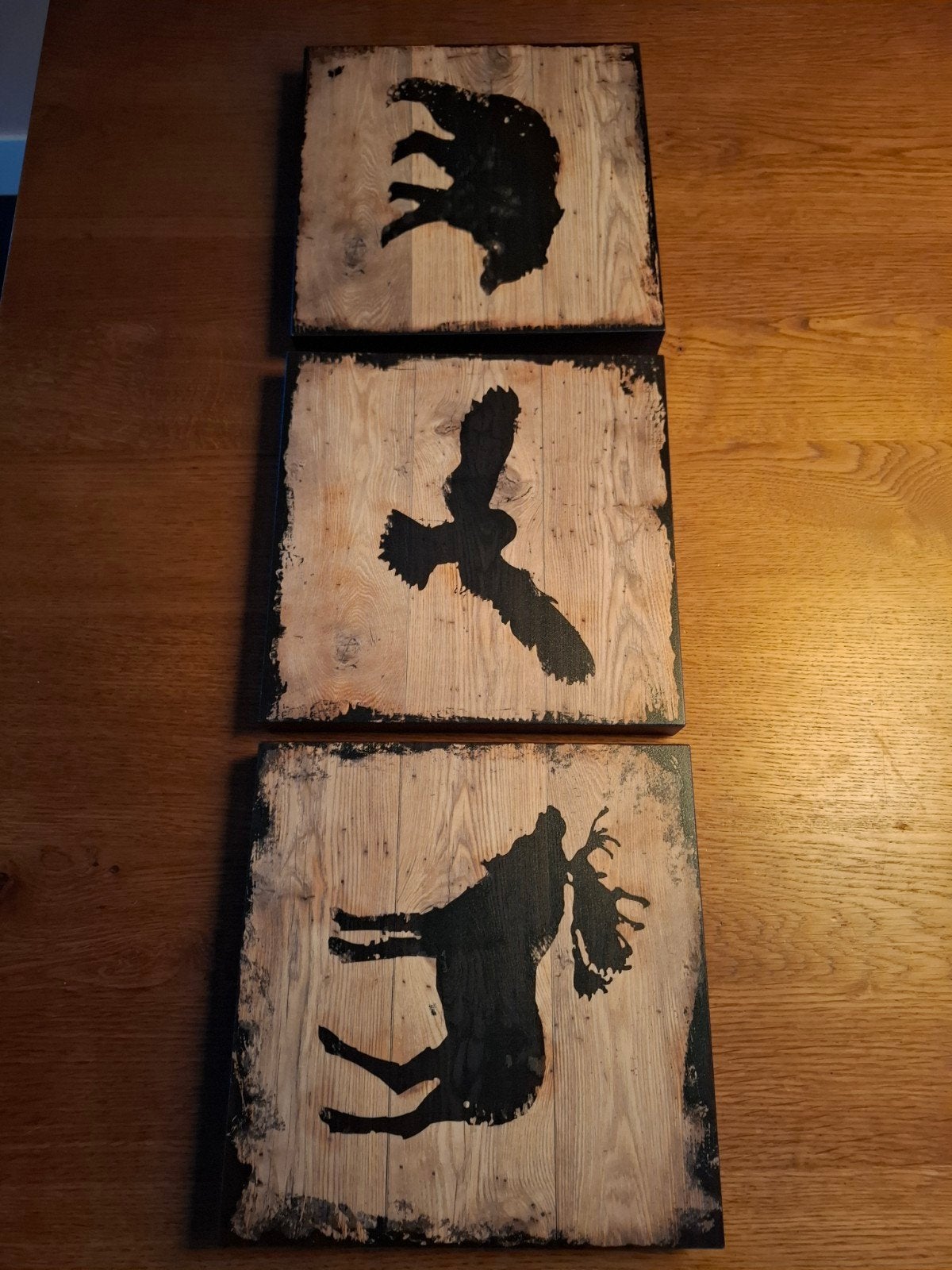 Set 3 houten wanddecoraties dieren eland  beer adelaar ikea, 25 cm, Hout, Meerkleurig, Zo goed als nieuw
