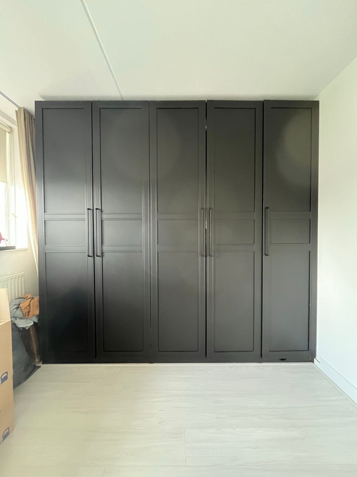 5 zwarte IKEA Pax deuren met scharnieren, 1 met spiegels, Ophalen, Overige materialen, Gebruikt, 200 cm of meer