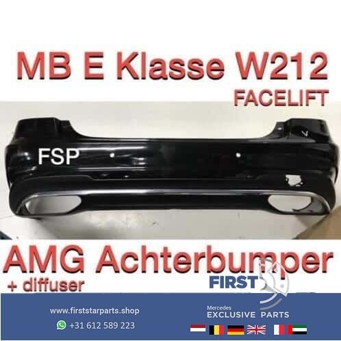 W212 Facelift AMG Achterbumper Mercedes E Klasse + diffuser, Gebruikt, -, Ophalen of Verzenden, Achter