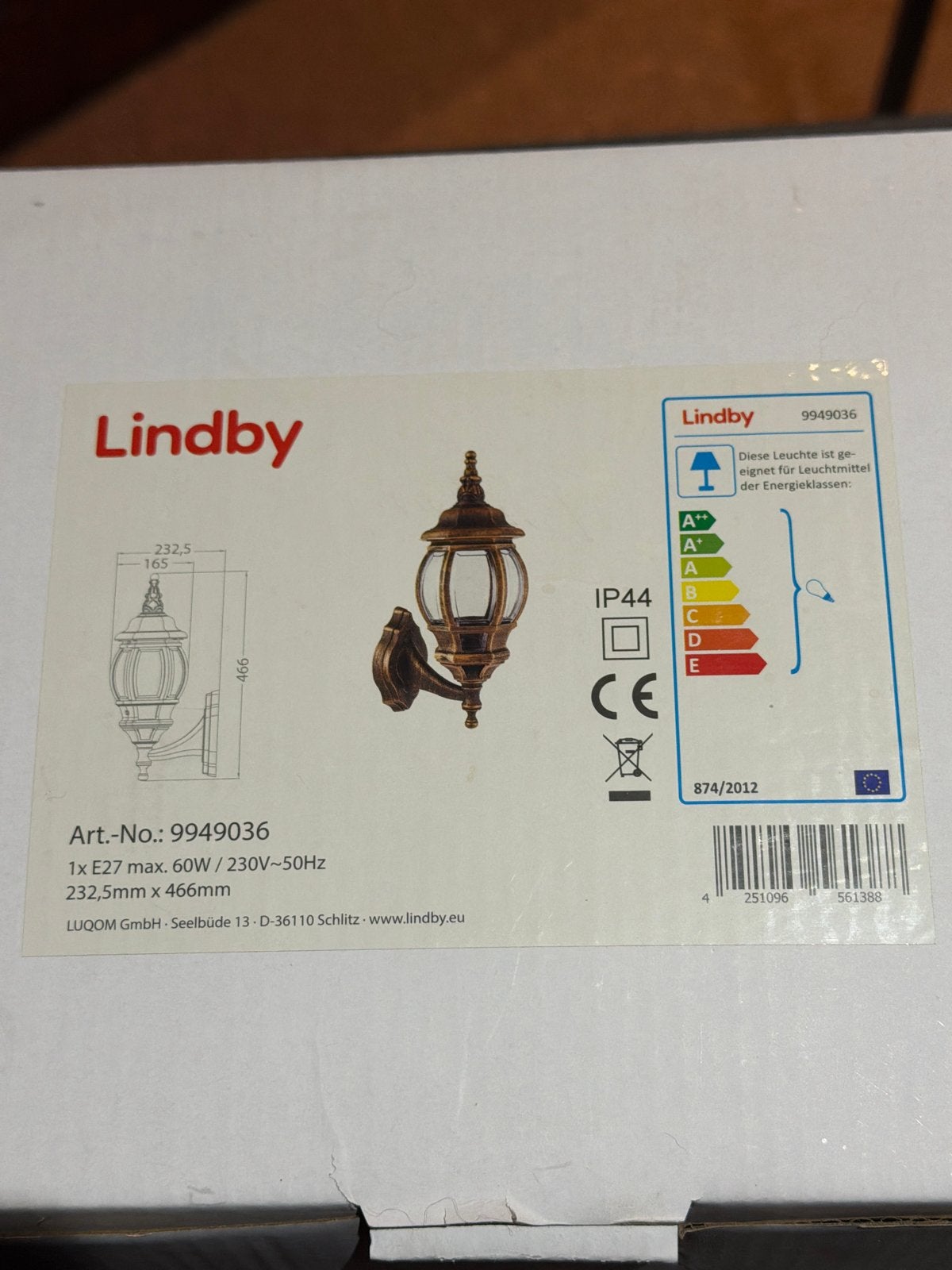 Lindby Buitenlamp Klassiek Brons E27 IP44, Nieuw, E27 (groot), Bruin, Klassiek