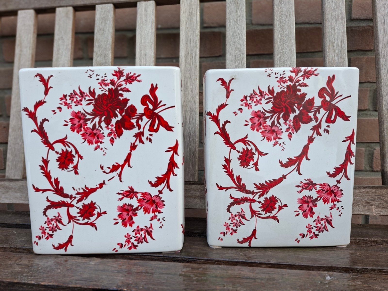 2 PTMD Bloempotten Rood Wit - 30cm, Gebruikt, Binnen, Minder dan 40 cm, Rechthoekig