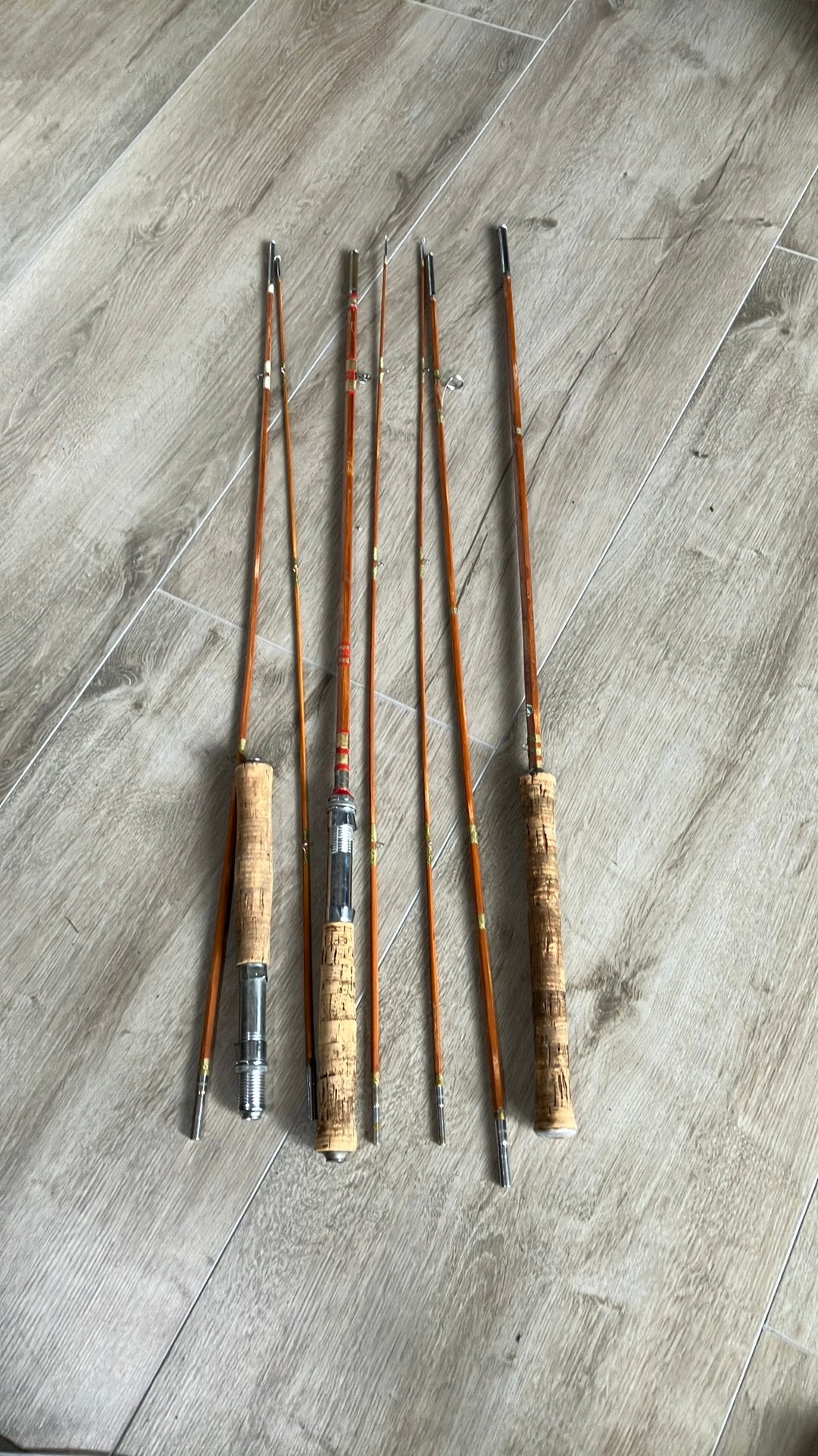 2 splitcane hengels met extra toppen en kurkgreep, Watersport en Boten, Ophalen, Zo goed als nieuw, Werphengel