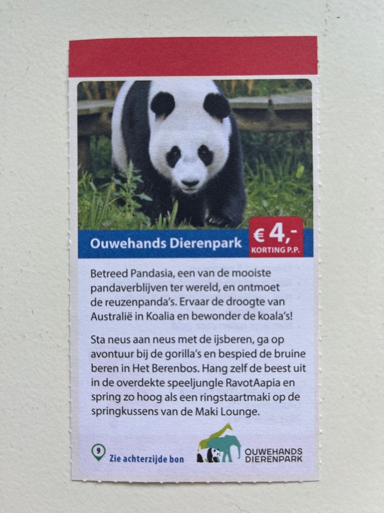Kortingsbon/code Ouwehands dierenpark, Tickets en Kaartjes, Kortingen en Cadeaubonnen, Drie personen of meer, Kortingsbon, Overige typen