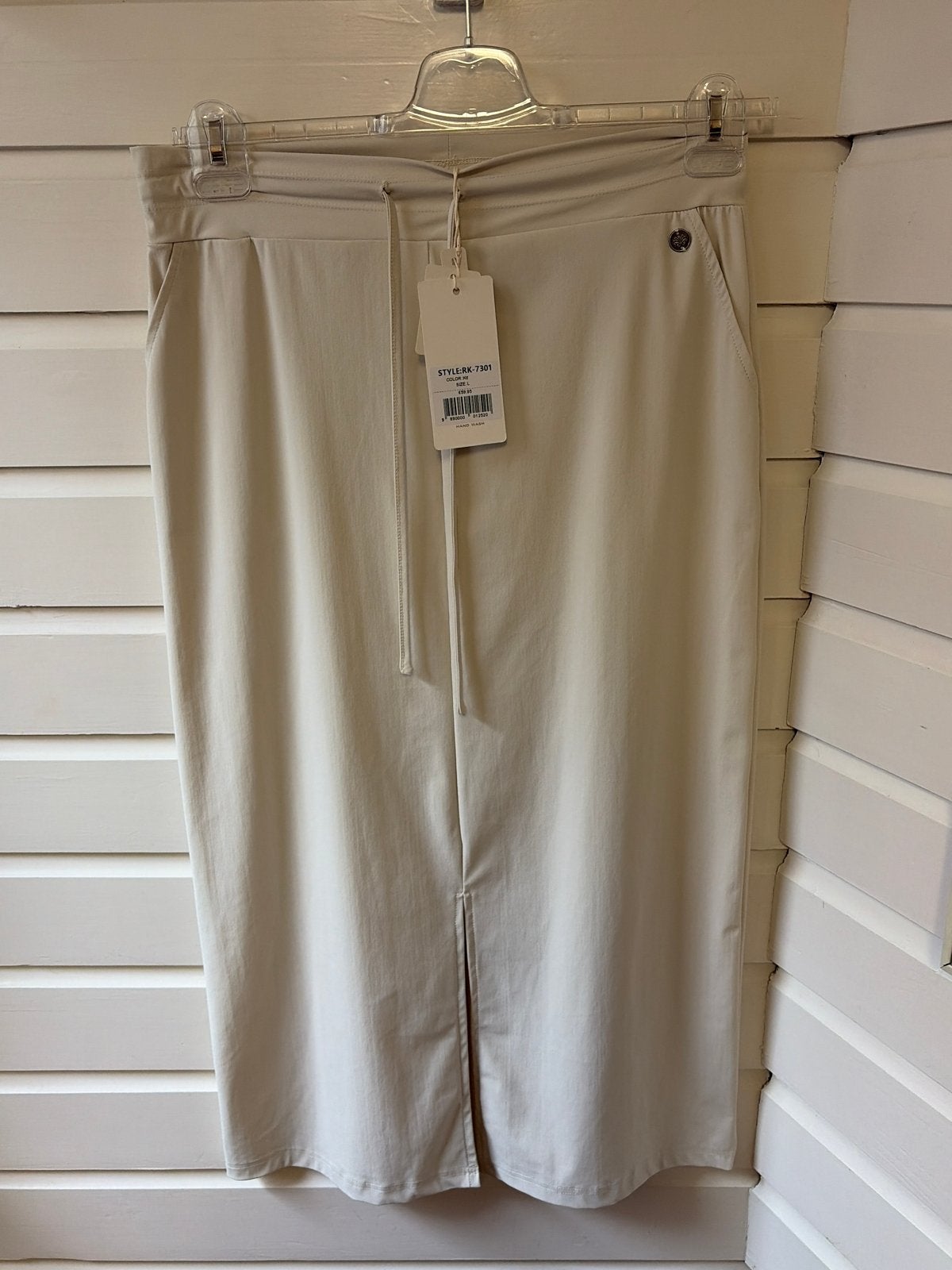 Triple Nine beige midi rok L met split en trekkoord, Kleding | Dames, Rokken, Nieuw, Maat 42/44 (L), Beige, Onder de knie, Ophalen of Verzenden