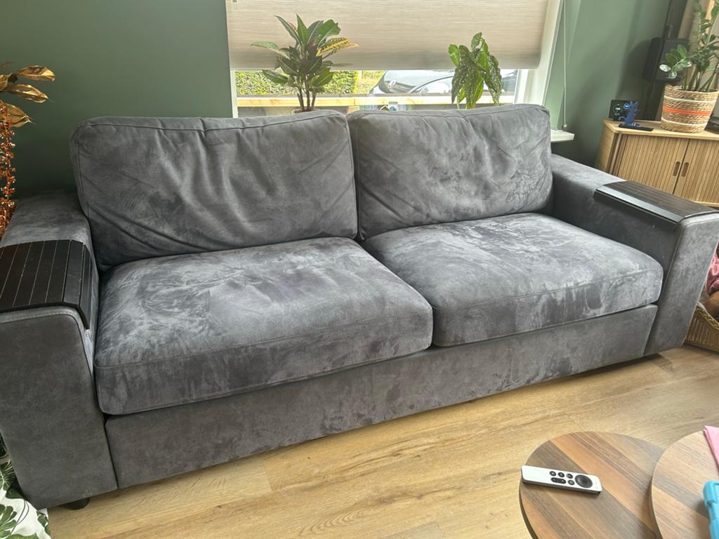 Grijs/blauwe tweepersoonsbank, Ophalen, Gebruikt, 150 tot 200 cm, Tweepersoons