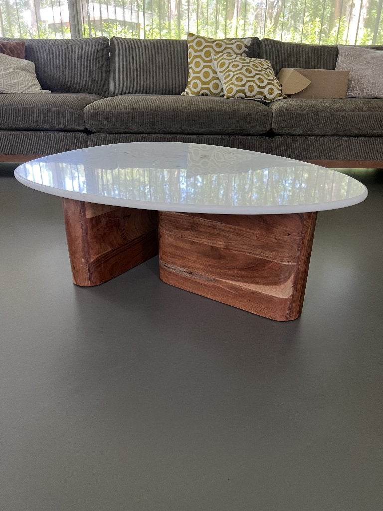Sissy-Boy Houten koffietafel met marmer blad, Ophalen, Gebruikt, 50 tot 100 cm, 50 tot 100 cm
