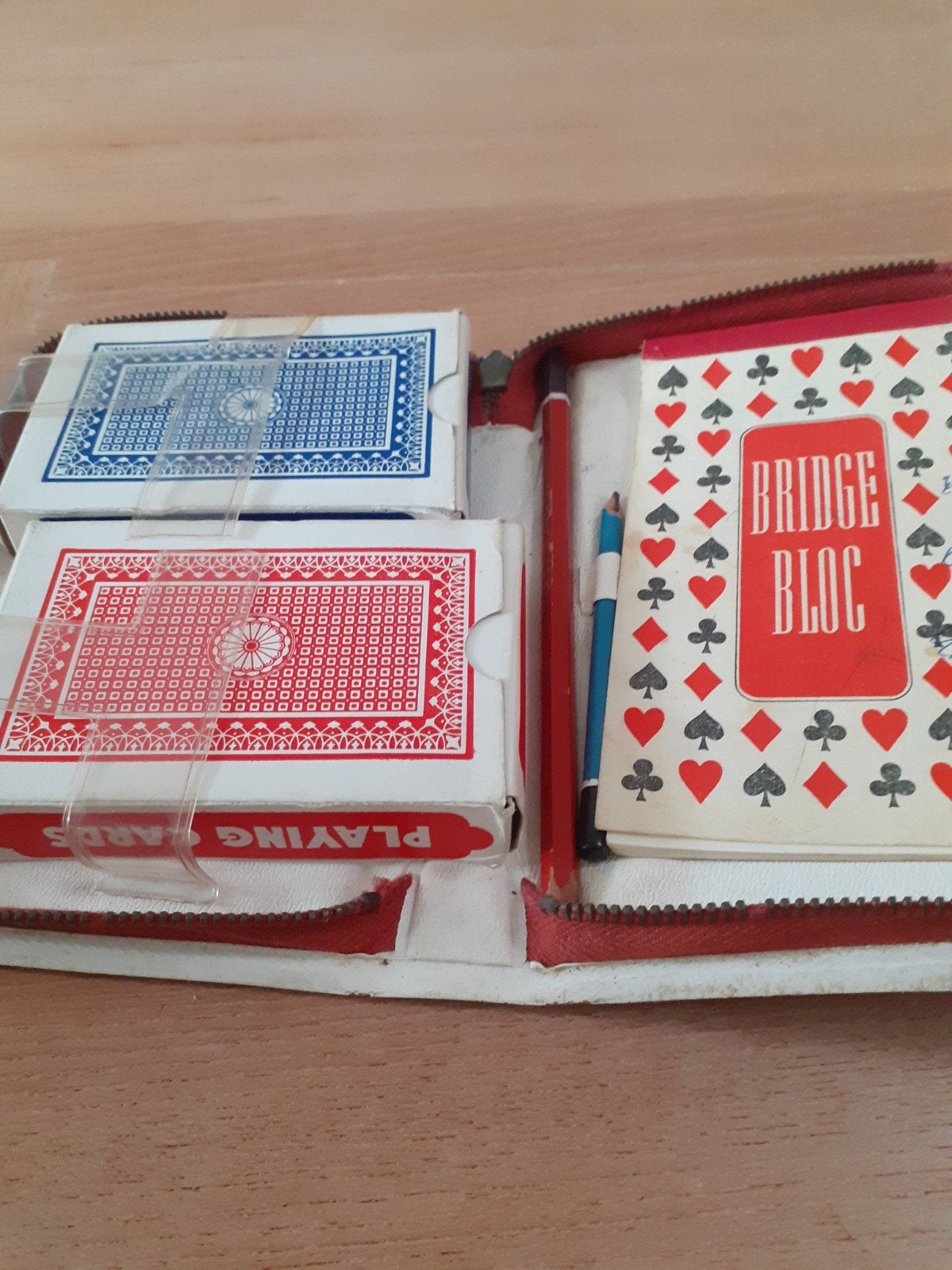 Vintage Bridge spelkaarten set in mapje, Drie of vier spelers, Ophalen, Gebruikt