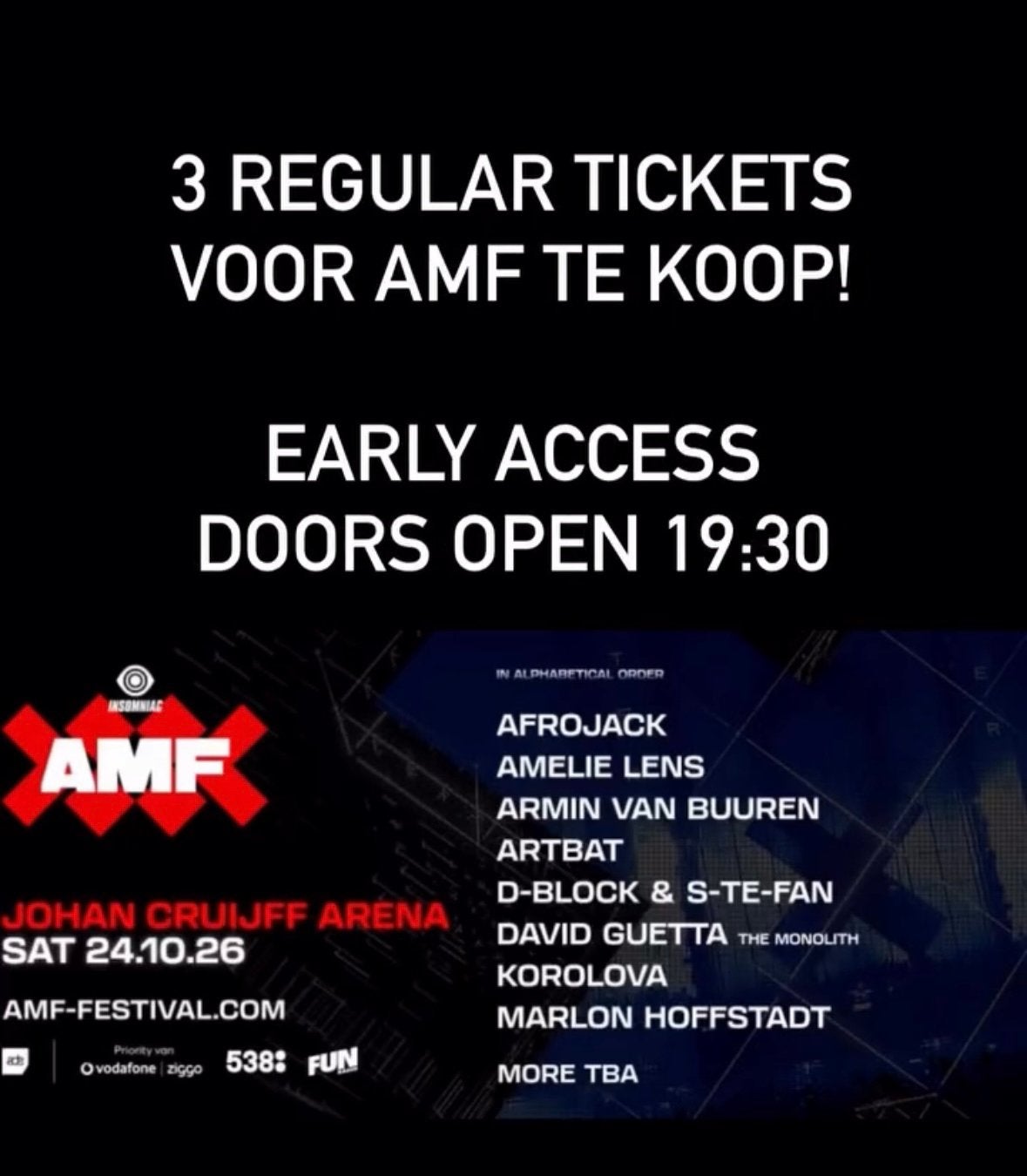 3 tickets AMF tijdens ADE op 24-10-2026, Tickets en Kaartjes, Drie personen of meer, Oktober