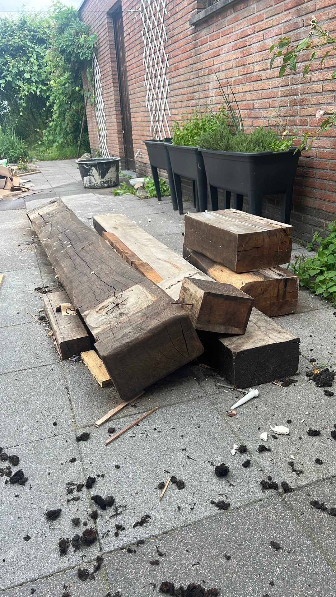 Eikenhouten balken, Tuin en Terras, Bielzen en Borders, Ophalen, Gebruikt, Biels, Minder dan 25 cm