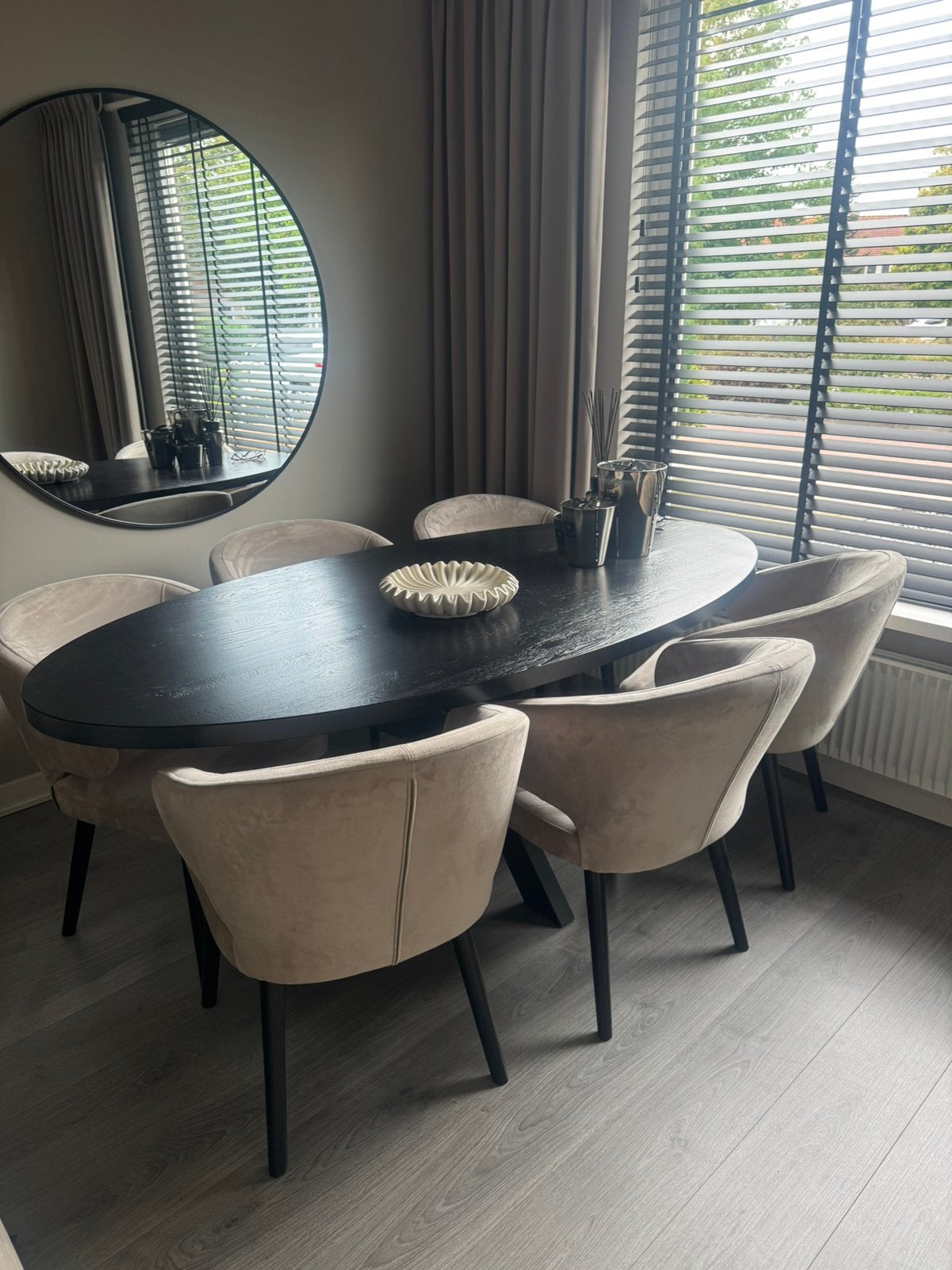Richmond indigo eetkamerstoelen khaki 6 stuks hotel chique, Ophalen, Overige kleuren, Stof, Vijf, Zes of meer stoelen