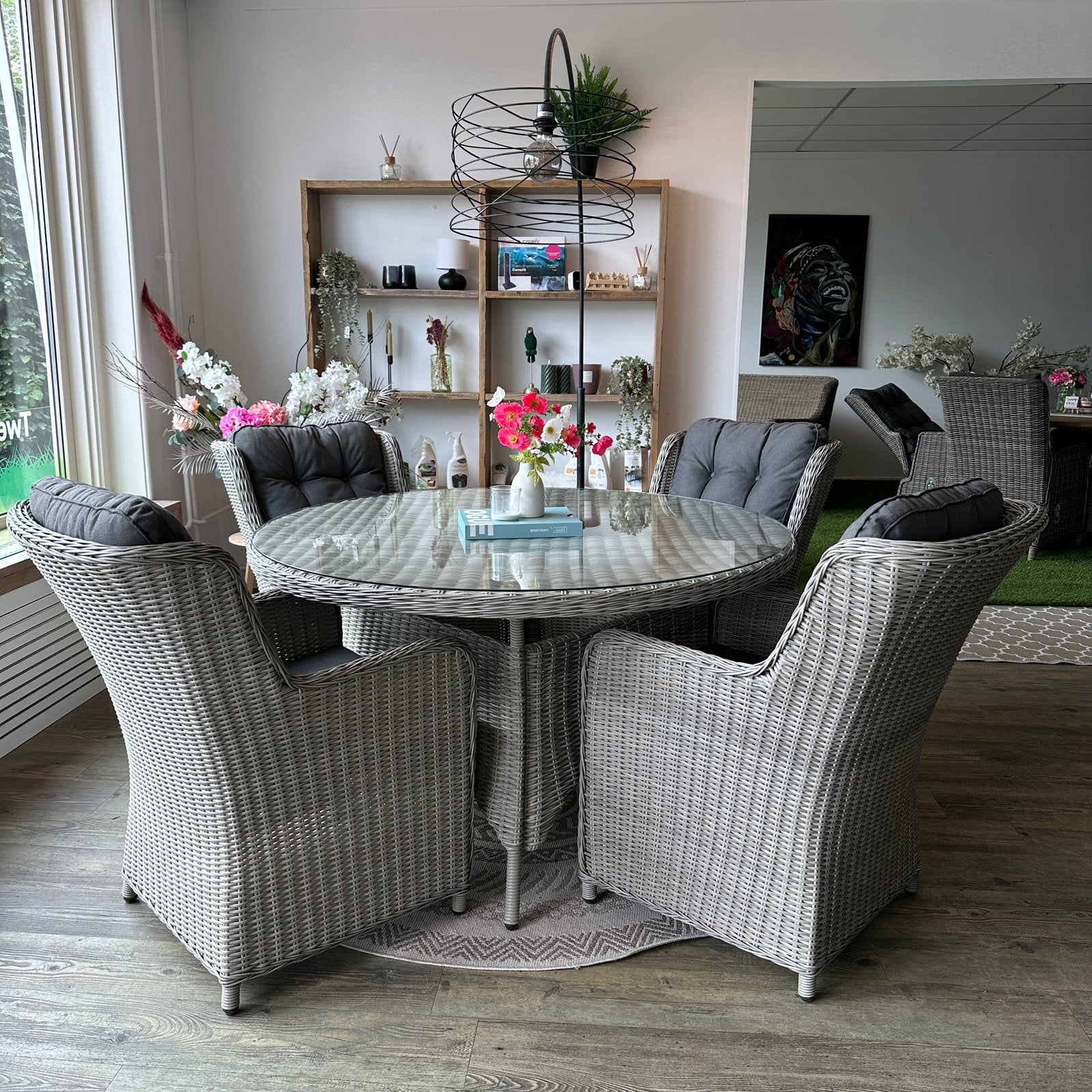 Ronde wicker tuinset Ø140 cm – 4 comfortabele stoelen, Verzenden, ., Wicker, .