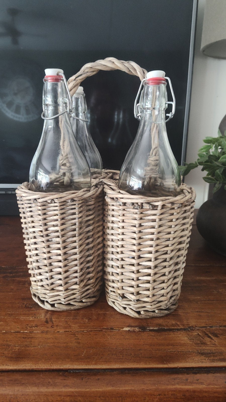 leuke rieten mand met 4 flessen, Ophalen, Gebruikt, Rechthoekig, Riet