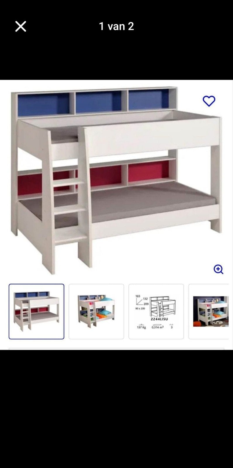 Stapelbed met boekenvakken in blauw en of roze, Ophalen, Gebruikt, Stapelbed