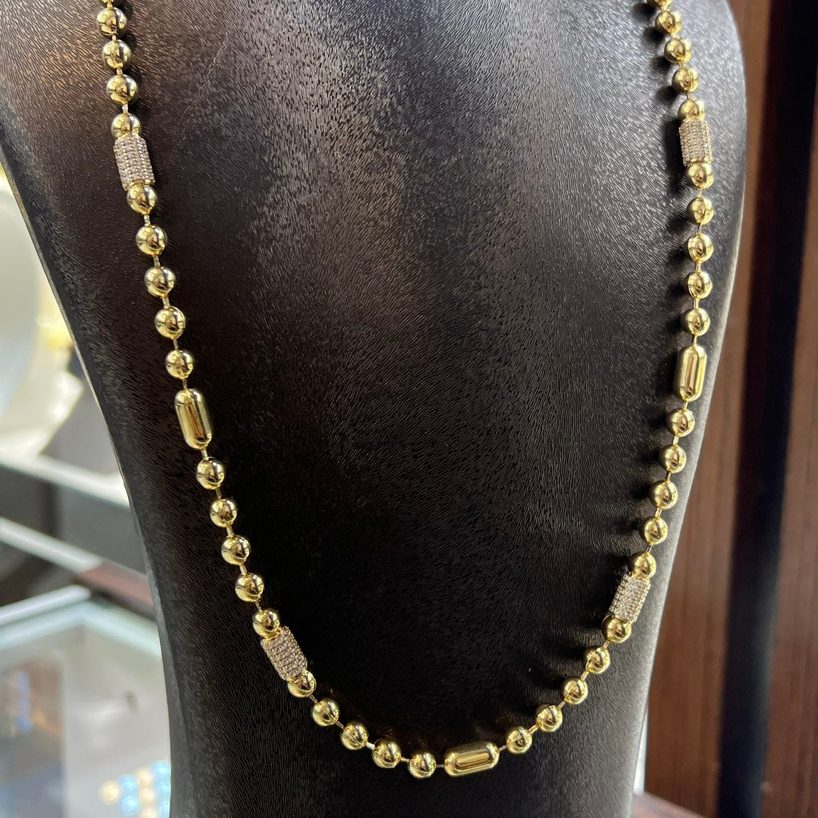 14k gouden ketting kralen schakel italy, Ophalen of Verzenden, Nieuw, Goud
