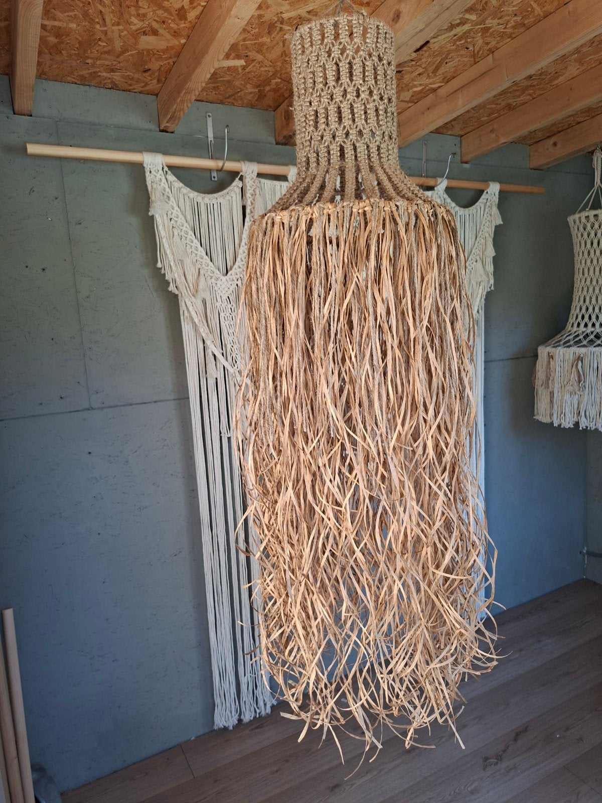 Nieuwe handgemaakte jute raffia boho ibiza lamp, Ophalen of Verzenden