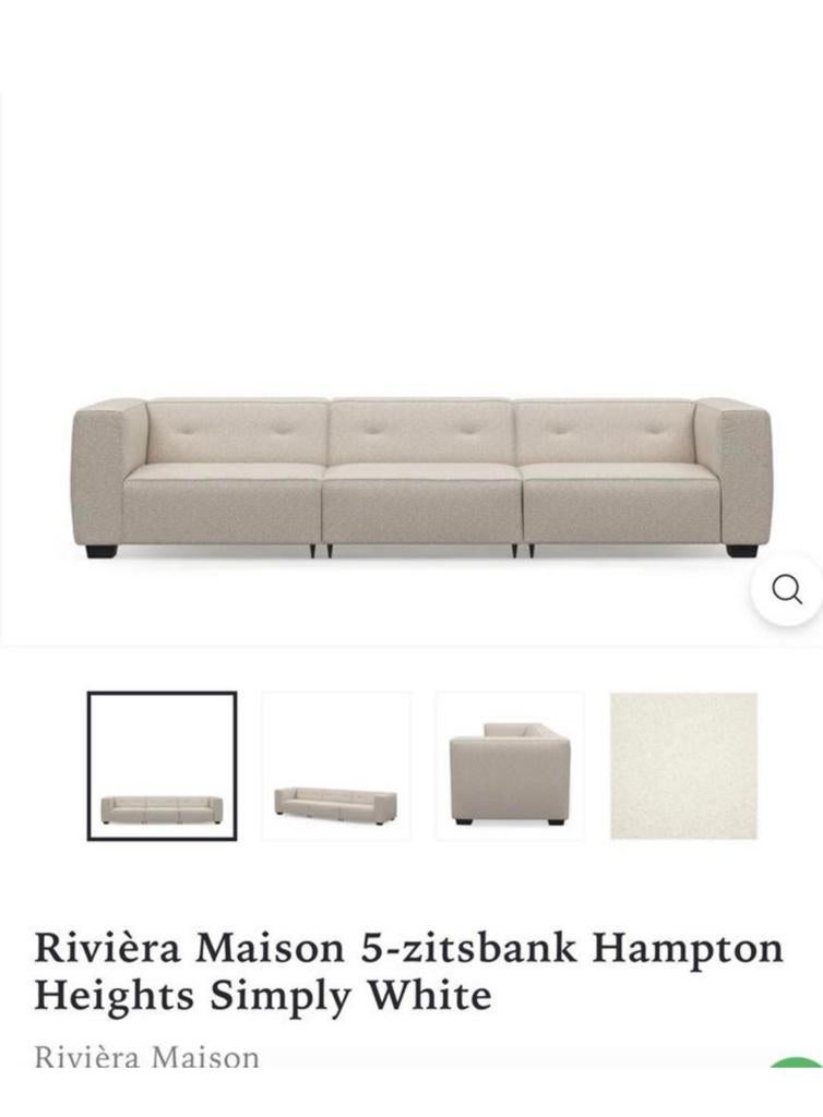 Rivièra Maison Hampton Heights 5-zitsbank – Simply White, Ophalen, Gebruikt, 300 cm of meer, 75 tot 100 cm