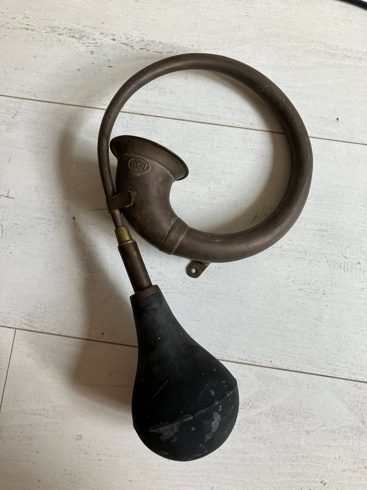 Antieke koperen toeter claxon met rubberen balg (BCT), Ophalen of Verzenden