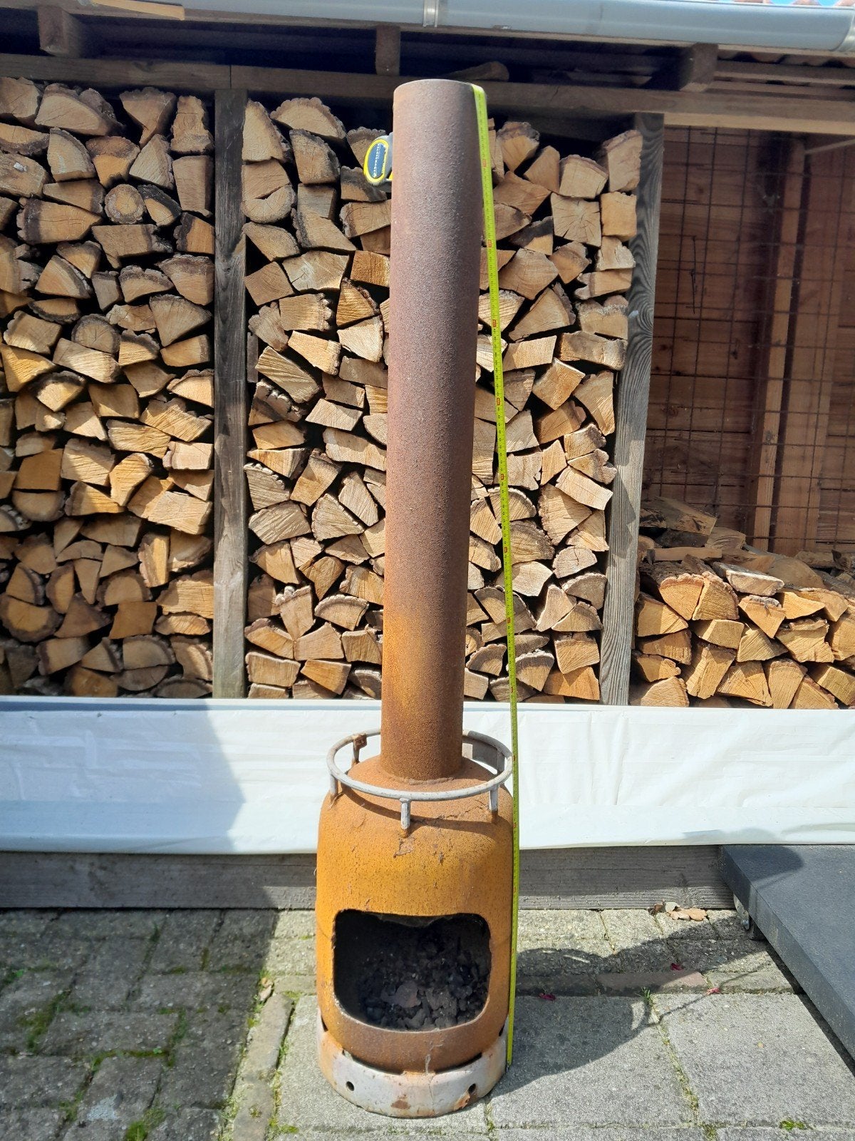 Tuinhaard van gasfles - 139 cm hoog, Ophalen, Gebruikt, Vuurton