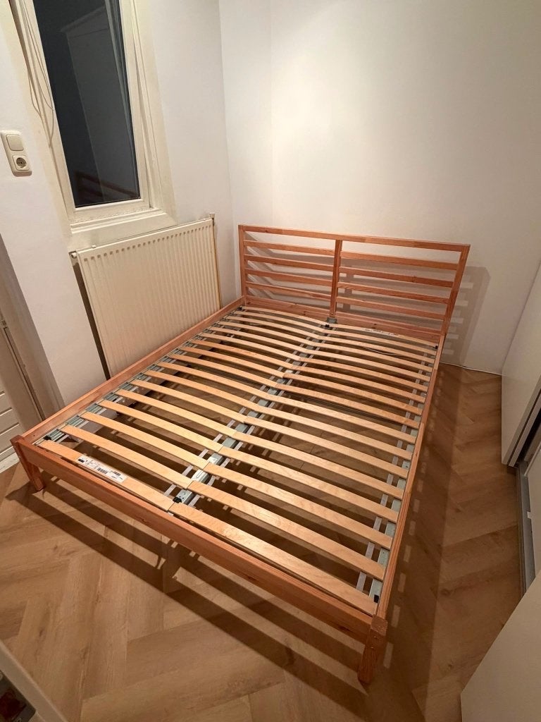 IKEA Wooden Bed + Mattress, Ophalen, Eenpersoons, Bruin, Zo goed als nieuw