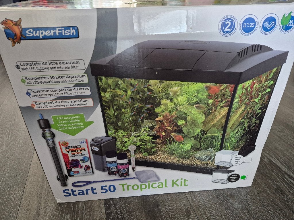 Aquarium SuperFish Start 50 Nieuw + Luchtpomp + Ornamenten, Nieuw, Ophalen of Verzenden, Leeg aquarium, Superfish