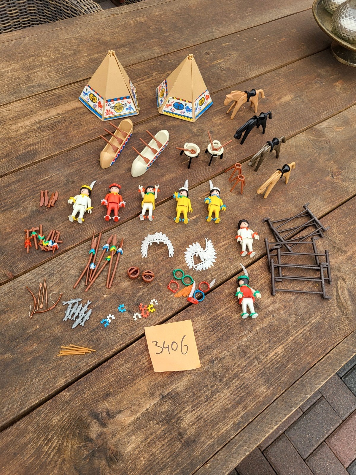 Playmobil Indianen set met kano's, paarden en figuren, Ophalen of Verzenden, Gebruikt, Complete set