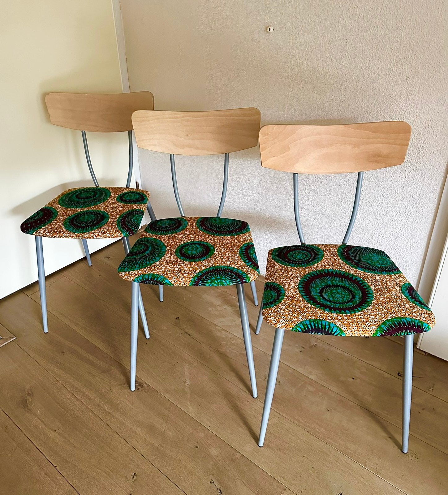 3 gerestylede vintage stoelen, setprijs, Huis en Inrichting, Stoelen, Ophalen, Overige kleuren, Drie, Zo goed als nieuw