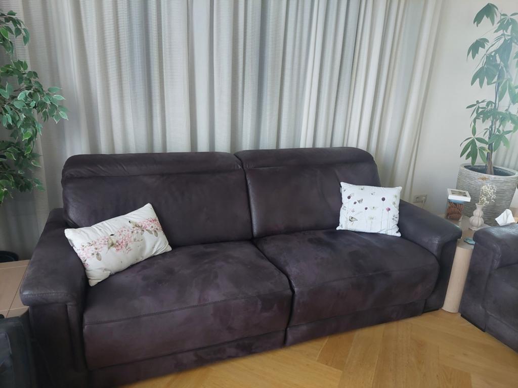 Zwart leren Bankstel: 2,5-zits met relax + 2-zits bank, Ophalen, Gebruikt, Modern comfort, 75 tot 100 cm