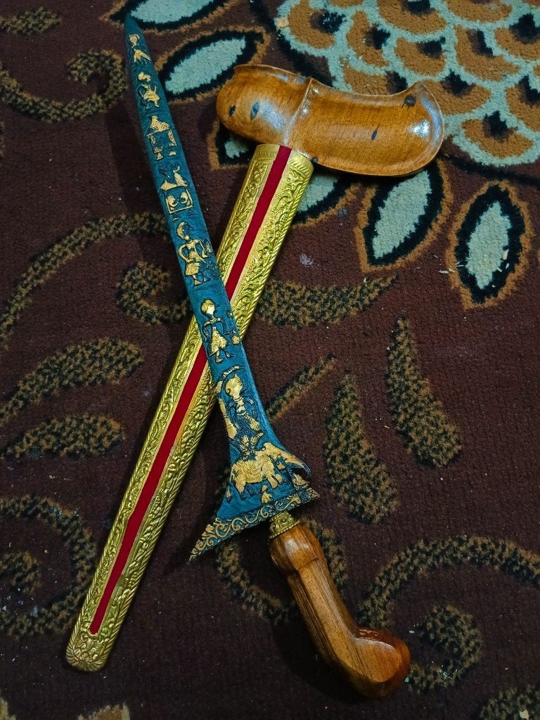 Antieke Keris Liman Punakawan Lurus Keleng Kinatah SVH24, Verzenden, Overige materialen, Indonesië, Meerkleurig