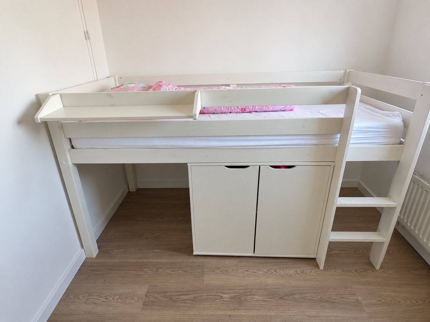 Kinderbed Halfhoogslaper Charlotte met opbergkasten, Ophalen, 85 tot 100 cm, Zo goed als nieuw, Hoogslaper of Stapelbed