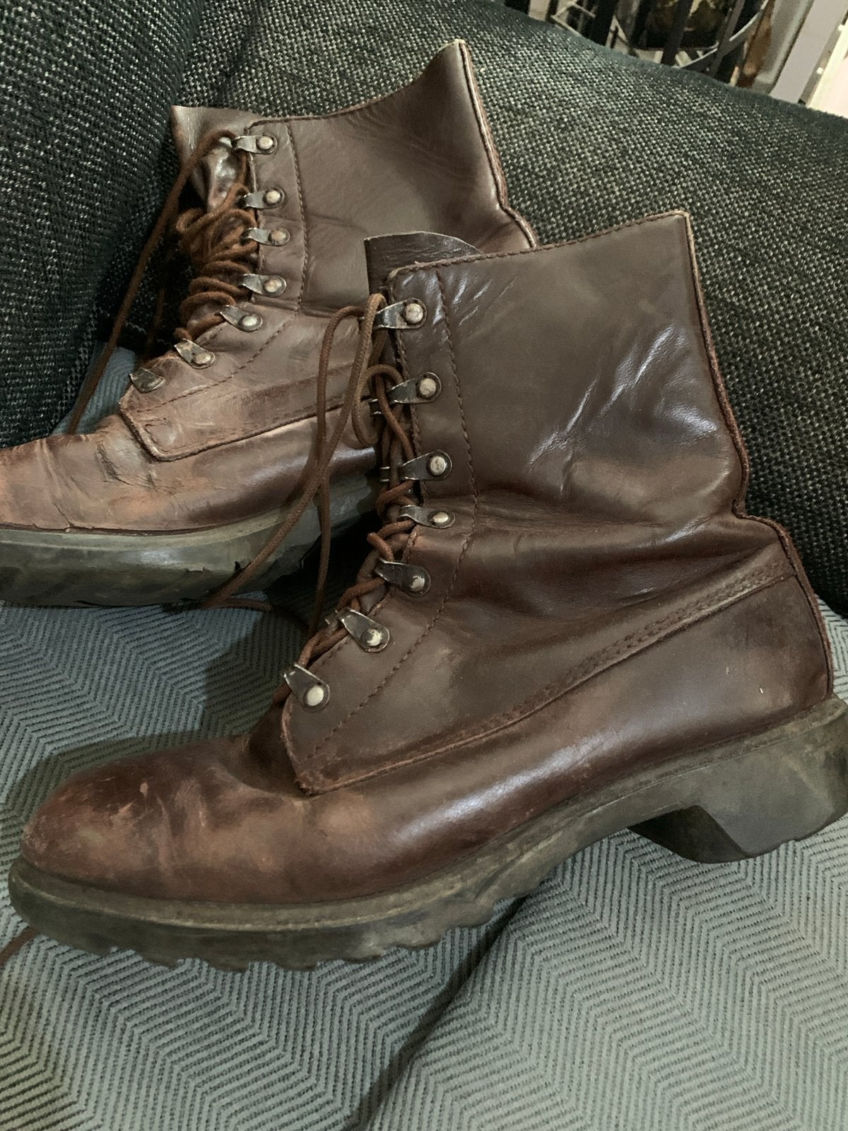 Bruine leren veterlaarzen, Ophalen of Verzenden, Gedragen, Bruin, Lage of Enkellaarzen