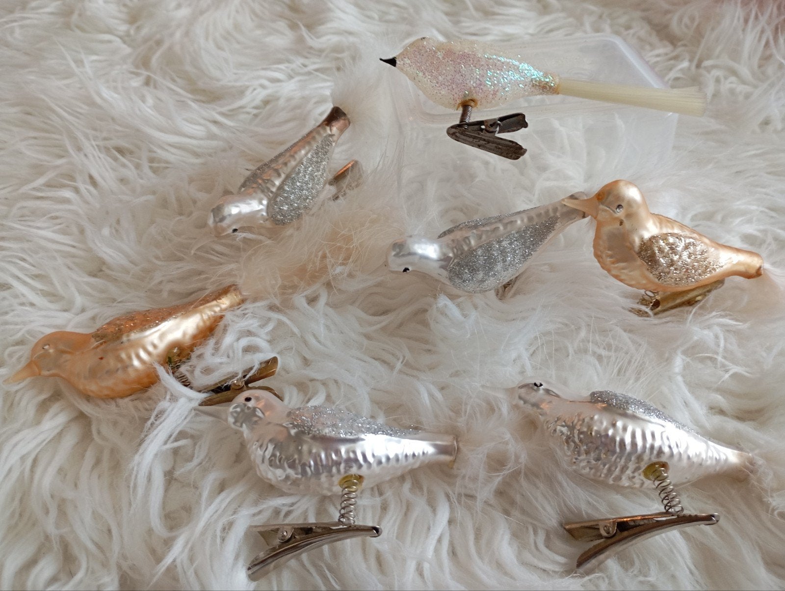 7 ANTIEKE GLAZEN VOGELTJES MET KLEM NU ALLEMAAL 35€ ZIE FOTO, Ophalen of Verzenden