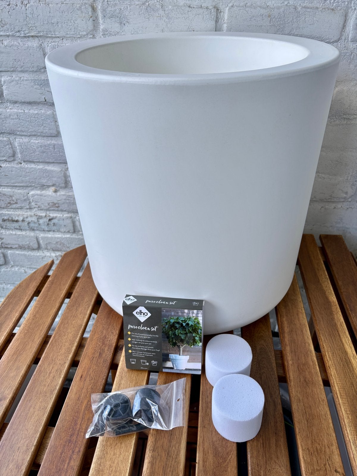 ELHO Pure Cilinder Wheels WIT bloempot 40 cm 20 L round rond, Kunststof, Rond, Binnen, Zo goed als nieuw