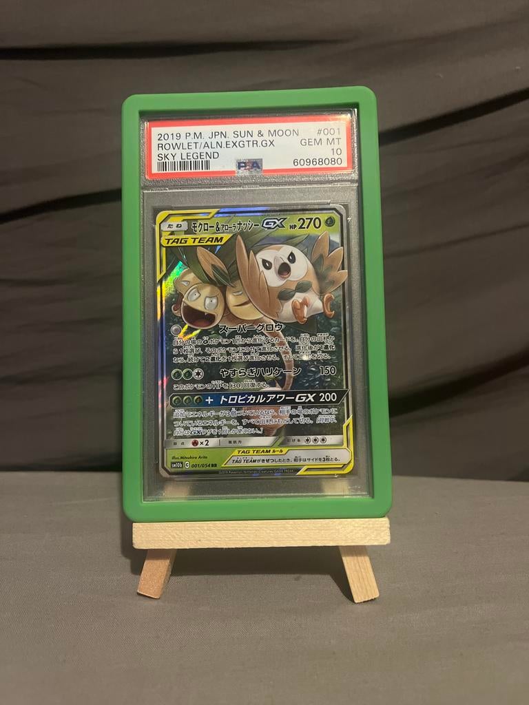PSA 10 Rowlet & Alolan Exeggutor GX #001 - Uniek in Europa!, Ophalen of Verzenden, Zo goed als nieuw, Losse kaart, Foil